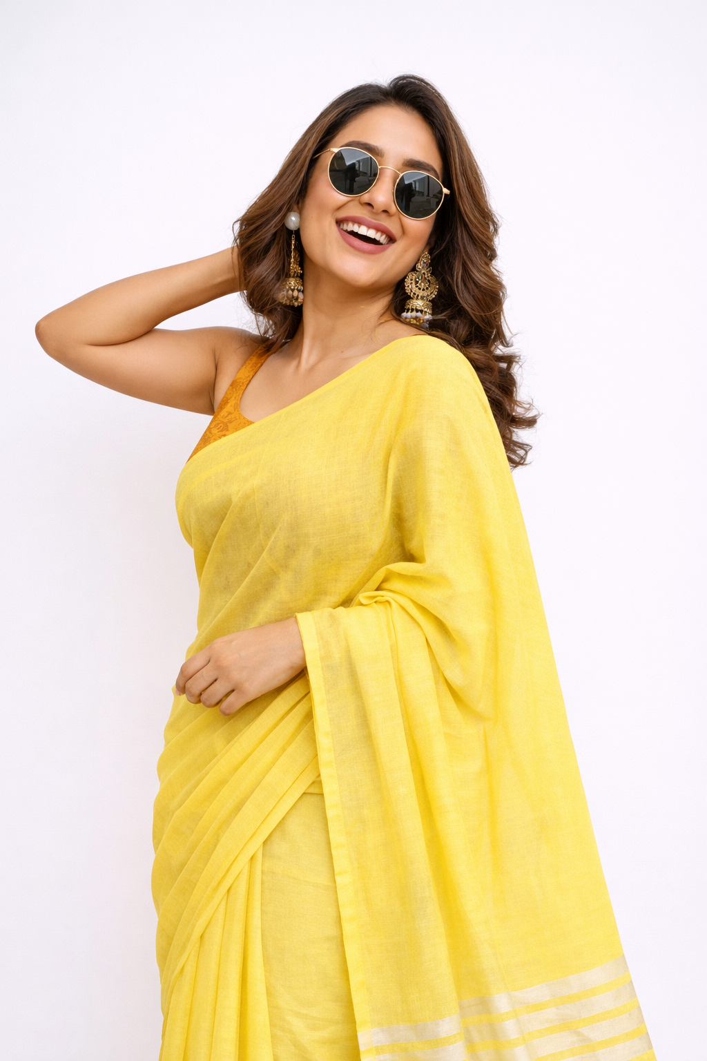 Elegant Yellow Pure Cotton Saree with Subtle Striped Border | Lightweight & Comfortable Daily Wear Saree