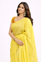 Elegant Yellow Pure Cotton Saree with Subtle Striped Border | Lightweight & Comfortable Daily Wear Saree