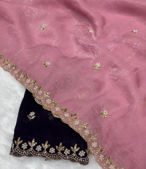 New Designer Chiffon Silk Saree | Party Wear Latest Collection with Elegant Handwork & Unstitched Blouse