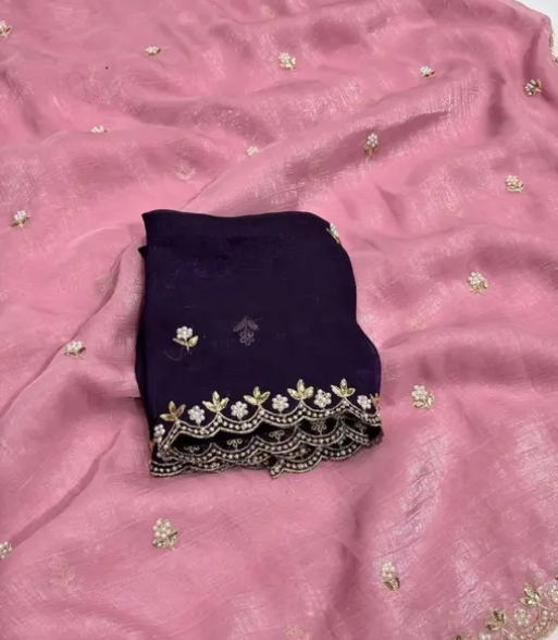 New Designer Chiffon Silk Saree | Party Wear Latest Collection with Elegant Handwork & Unstitched Blouse