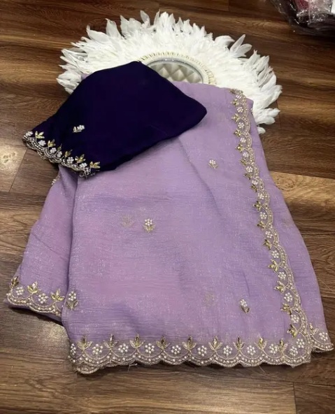 New Designer Chiffon Silk Saree | Party Wear Latest Collection with Elegant Handwork & Unstitched Blouse