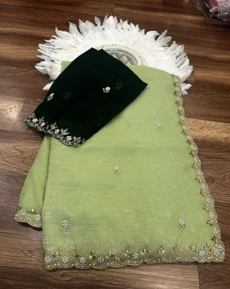 New Designer Chiffon Silk Saree | Party Wear Latest Collection with Elegant Handwork & Unstitched Blouse