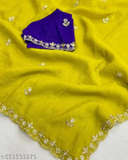 New Designer Chiffon Silk Saree | Party Wear Latest Collection with Elegant Handwork & Unstitched Blouse