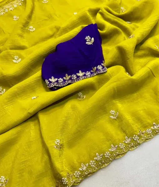 New Designer Chiffon Silk Saree | Party Wear Latest Collection with Elegant Handwork & Unstitched Blouse