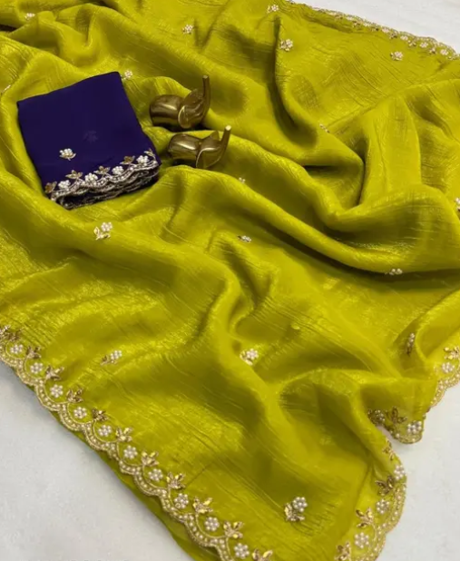 New Designer Chiffon Silk Saree | Party Wear Latest Collection with Elegant Handwork & Unstitched Blouse