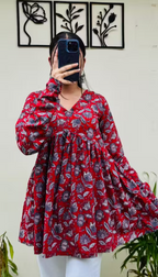 Trendy Maroon V-Neck Botanical Printed Short Kurti for Women – Viscose Rayon