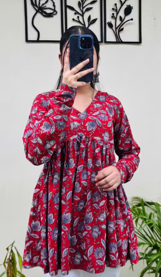 Trendy Maroon V-Neck Botanical Printed Short Kurti for Women – Viscose Rayon