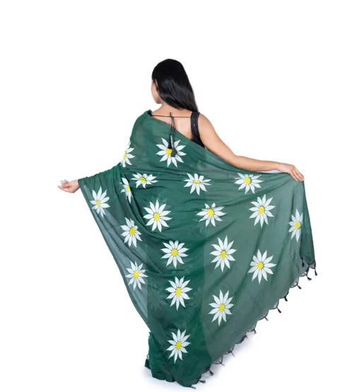 Blue Cotton Blend Digital Print Saree | Bollywood Party Wear Saree with Printed Running Blouse