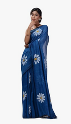 Blue Cotton Blend Digital Print Saree | Bollywood Party Wear Saree with Printed Running Blouse