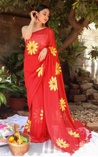 Black Cotton Blend Digital Print Saree | Bollywood Party Wear Saree with Printed Running Blouse