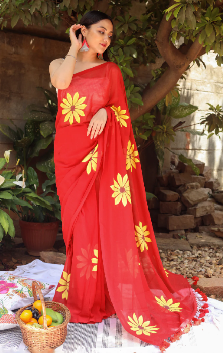 Black Cotton Blend Digital Print Saree | Bollywood Party Wear Saree with Printed Running Blouse