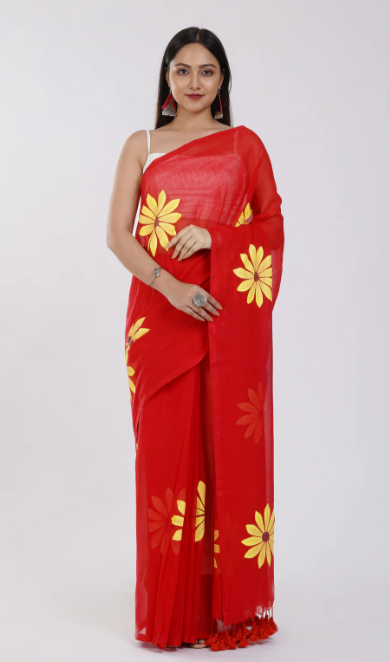 Black Cotton Blend Digital Print Saree | Bollywood Party Wear Saree with Printed Running Blouse