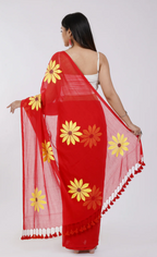 Black Cotton Blend Digital Print Saree | Bollywood Party Wear Saree with Printed Running Blouse