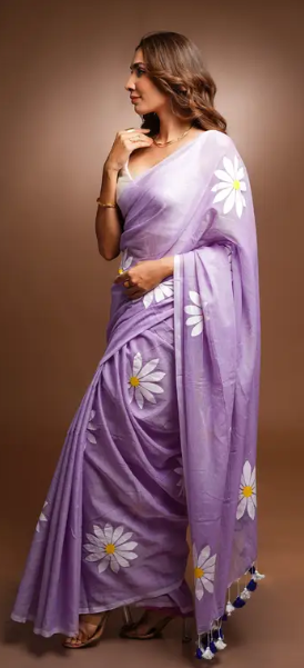 Pink Cotton Blend Digital Print Saree | Bollywood Party Wear Saree with Printed Running Blouse