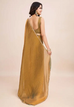 Women’s Soft Zimmy Choo Fandy Silk Saree with Handwork Lace Border | Golden Olive Green Saree with Unstitched Blouse Piece