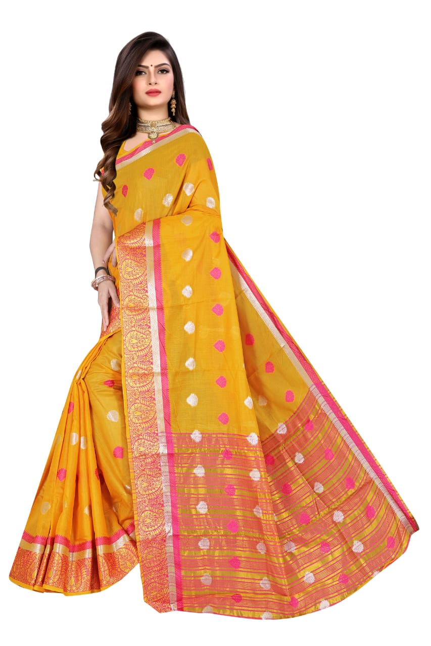 Purple Kanjeevaram Cotton Silk Saree with Big Zari Border | Party Wear Zari Woven Saree with Running Blouse