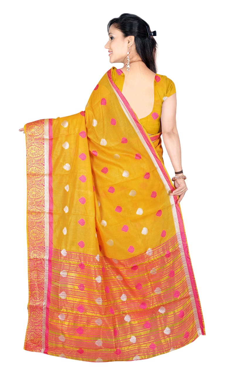 Purple Kanjeevaram Cotton Silk Saree with Big Zari Border | Party Wear Zari Woven Saree with Running Blouse