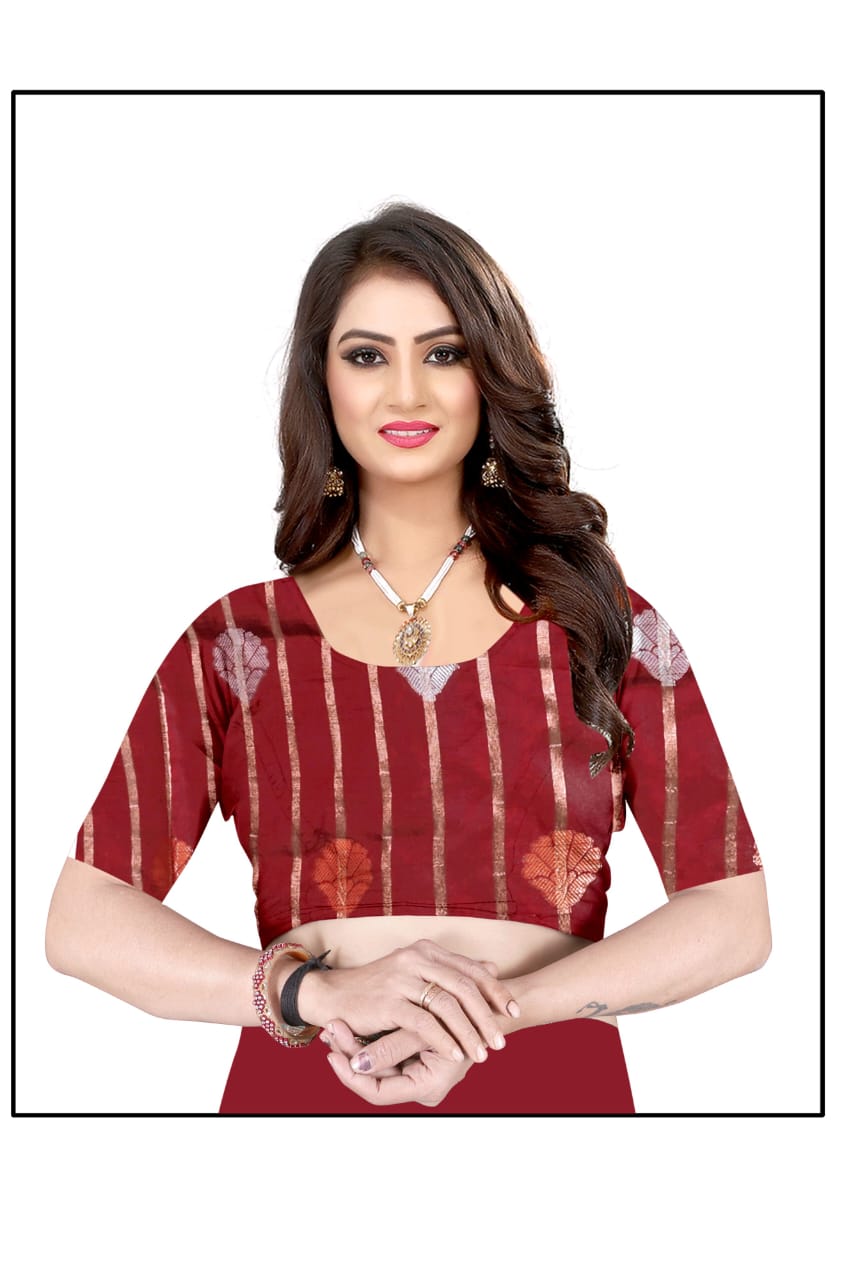 Purple Kanjeevaram Cotton Silk Saree with Big Zari Border | Party Wear Zari Woven Saree with Running Blouse