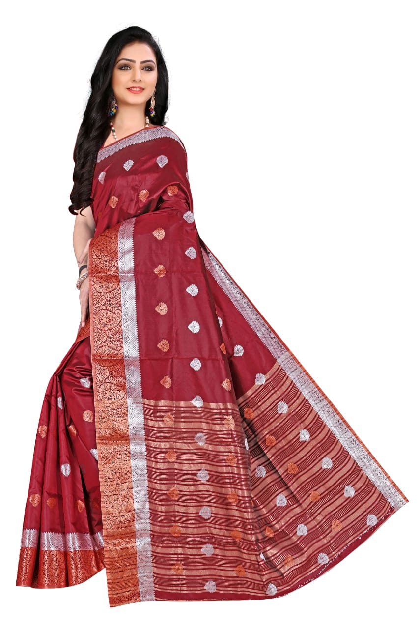 Purple Kanjeevaram Cotton Silk Saree with Big Zari Border | Party Wear Zari Woven Saree with Running Blouse