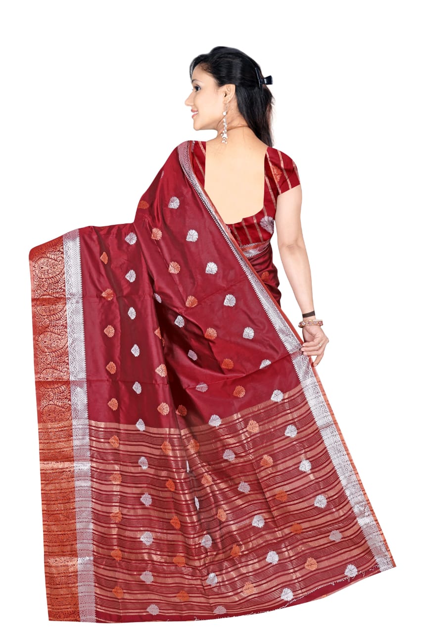 Purple Kanjeevaram Cotton Silk Saree with Big Zari Border | Party Wear Zari Woven Saree with Running Blouse