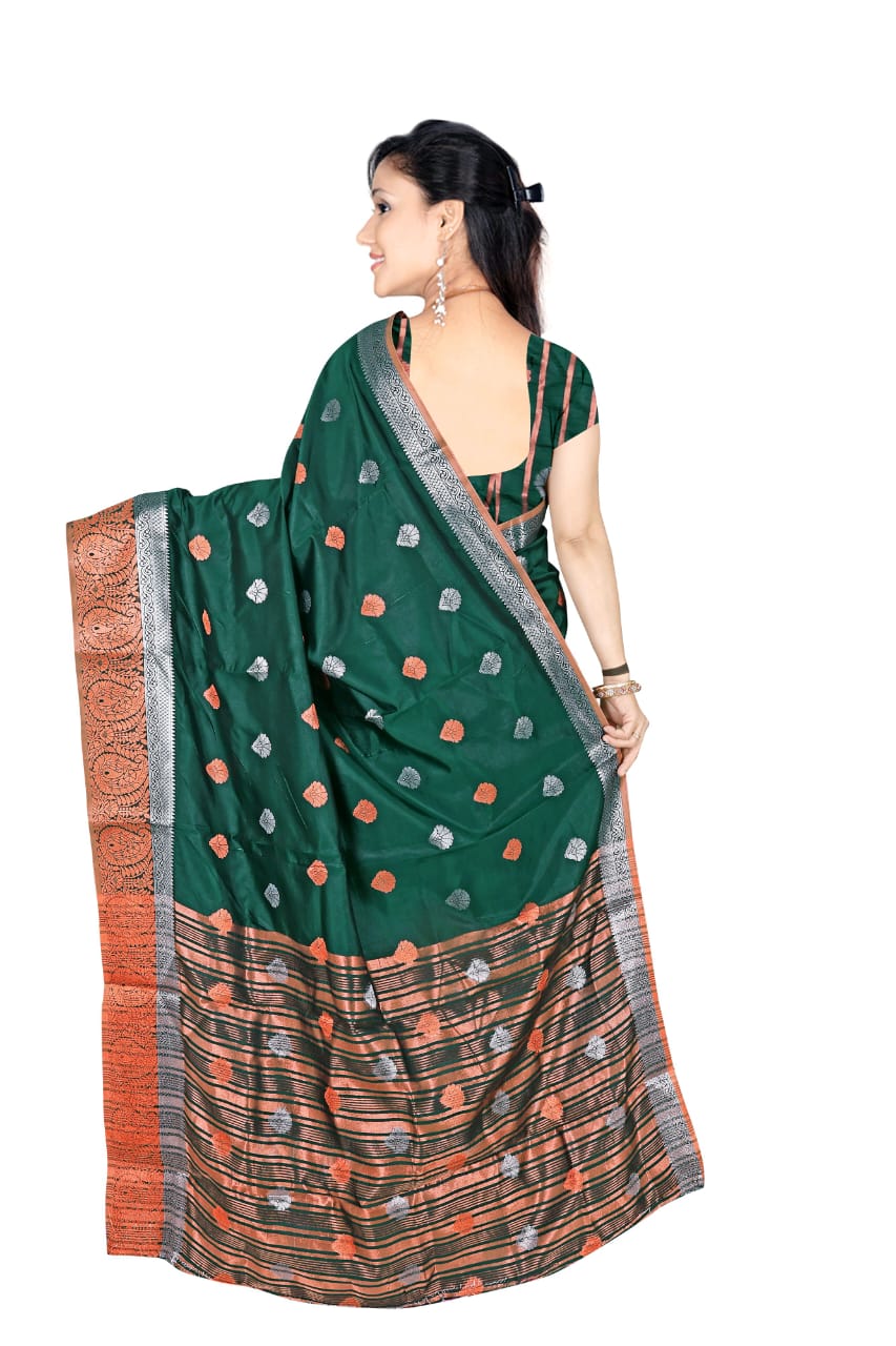 Purple Kanjeevaram Cotton Silk Saree with Big Zari Border | Party Wear Zari Woven Saree with Running Blouse