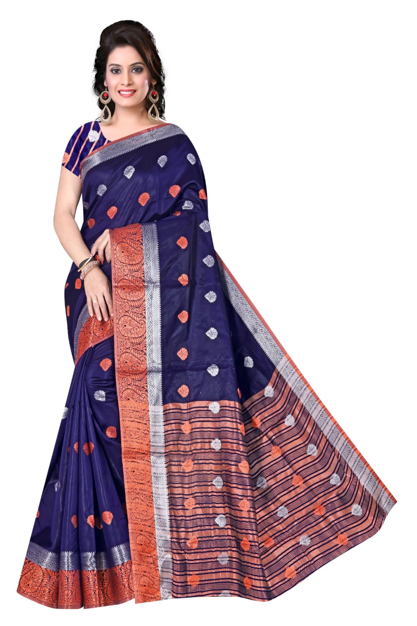 Purple Kanjeevaram Cotton Silk Saree with Big Zari Border | Party Wear Zari Woven Saree with Running Blouse