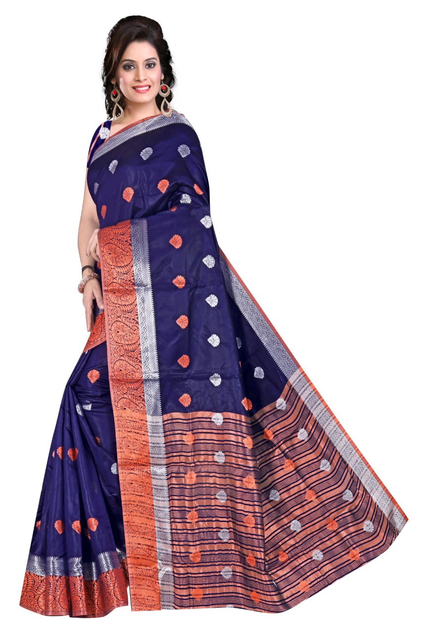 Purple Kanjeevaram Cotton Silk Saree with Big Zari Border | Party Wear Zari Woven Saree with Running Blouse