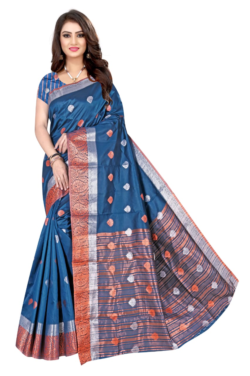 Purple Kanjeevaram Cotton Silk Saree with Big Zari Border | Party Wear Zari Woven Saree with Running Blouse